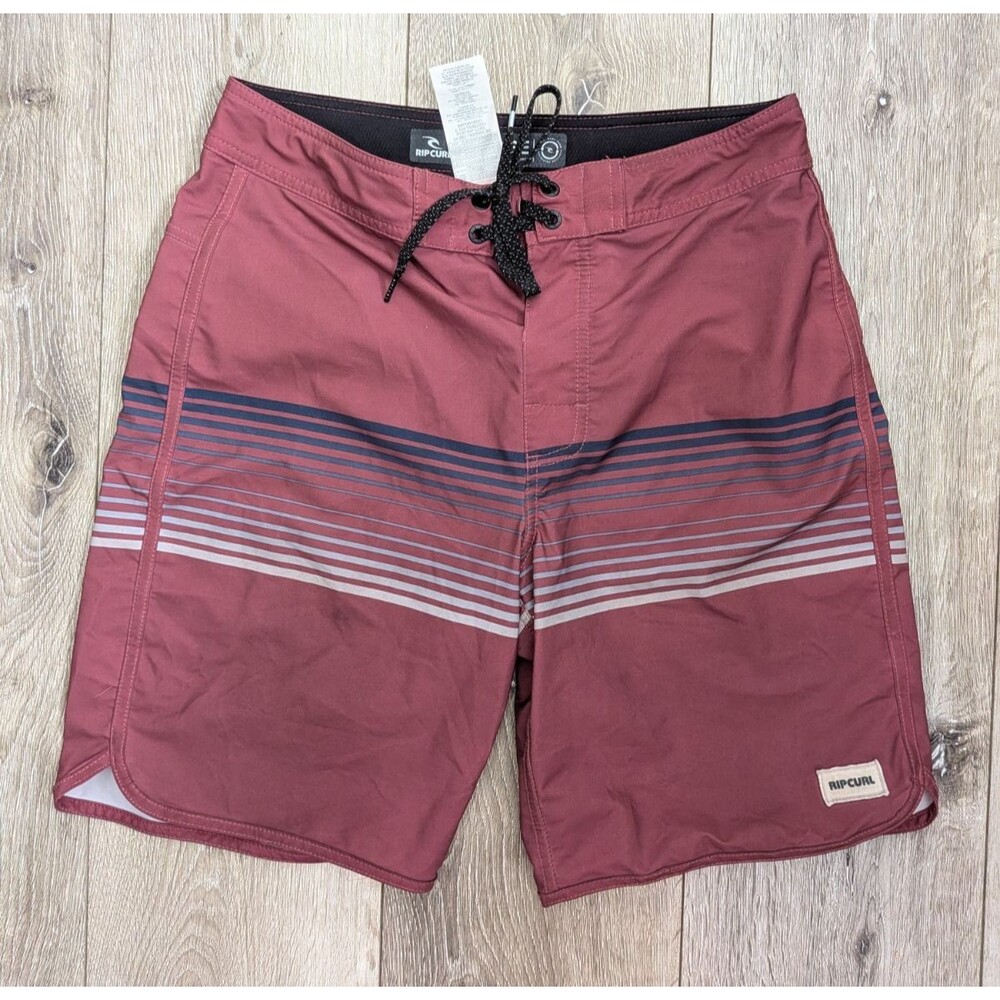 Ripcurl Board Shorts Red Black Gray White Stripe Size 28